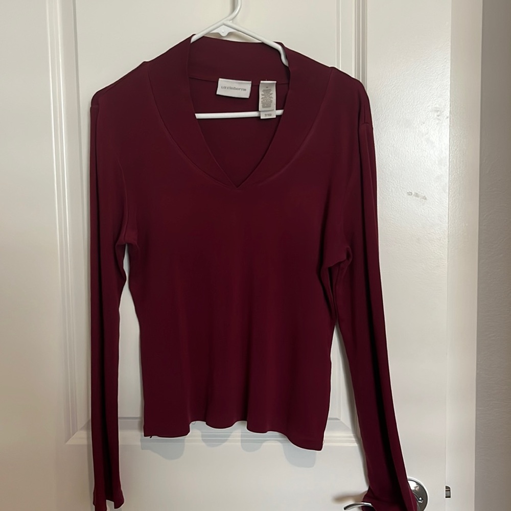 Liz Claiborne Maroon Long-sleeve Blouse